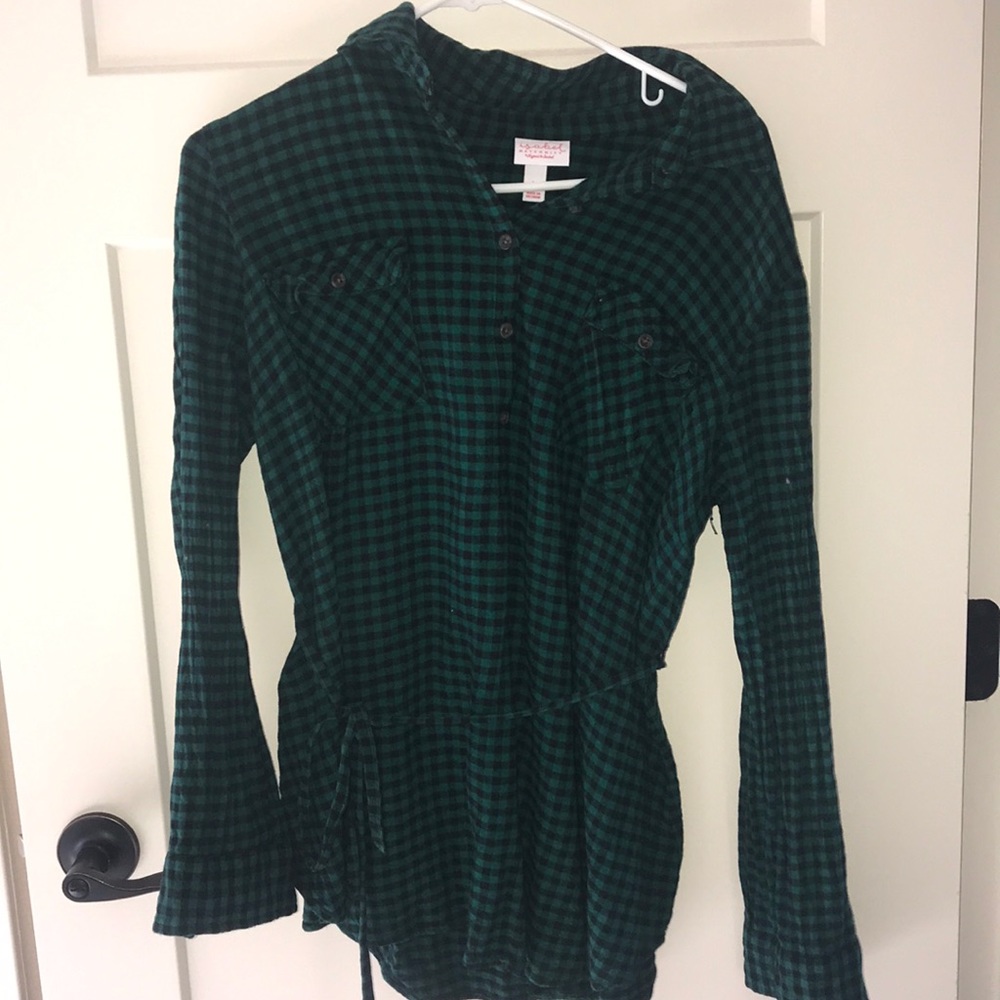 Green and Black Plaid Button Down Tunic